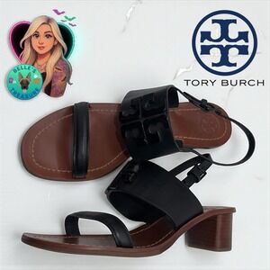 Tory Burch Lowell‎ 2 45mm Womens Slingback 9M Black Leather Heeled Sandal 46256